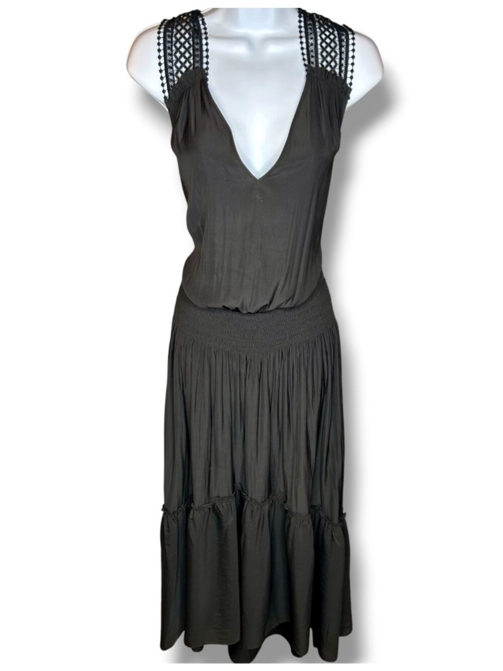 Ramy Brook Samantha Black Maxi Dress Tiered sleeveless party summer